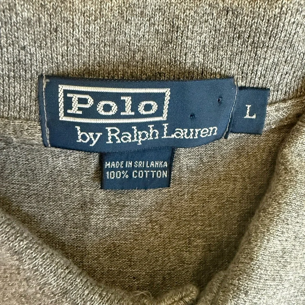 Polo By Ralph Lauren Mens Large Grey 100% Cotton Long Long Sleeve Polo Shirt